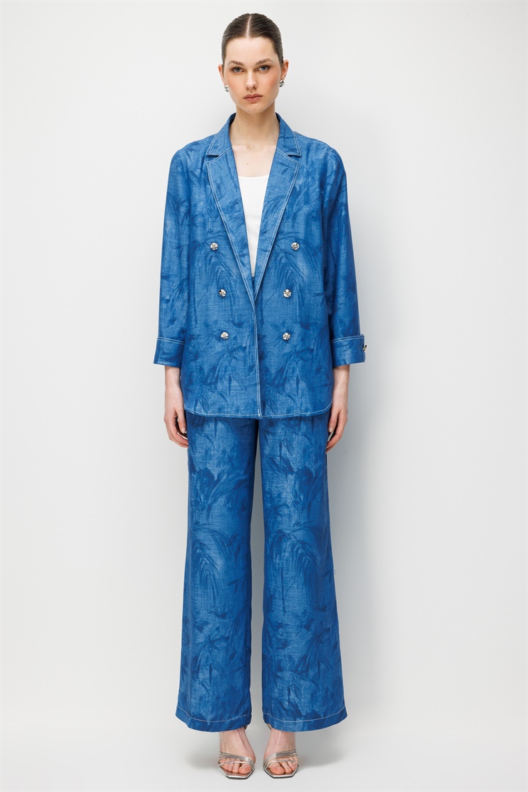 Modailgi  Mono Yaka Oversize Desenli Astarsız Tunik İndigo