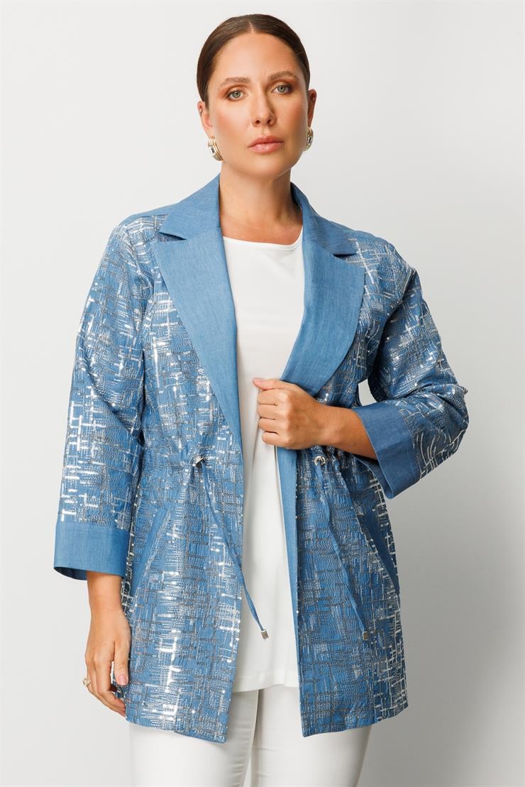 Modailgi  Mono Yaka Pullu Beli Büzgülü İkili Tencel Takım İndigo