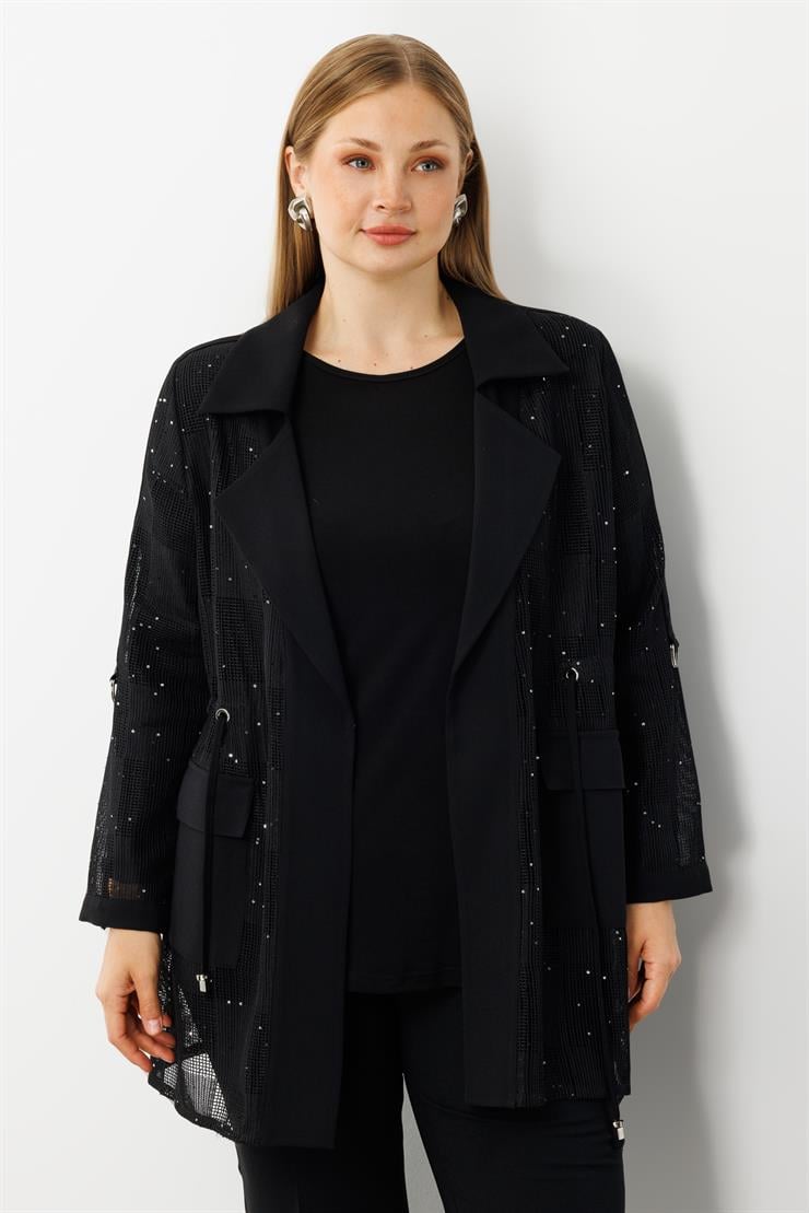 Modailgi  Mono Yaka Pullu File Beli Büzgülü İkili Takım Siyah