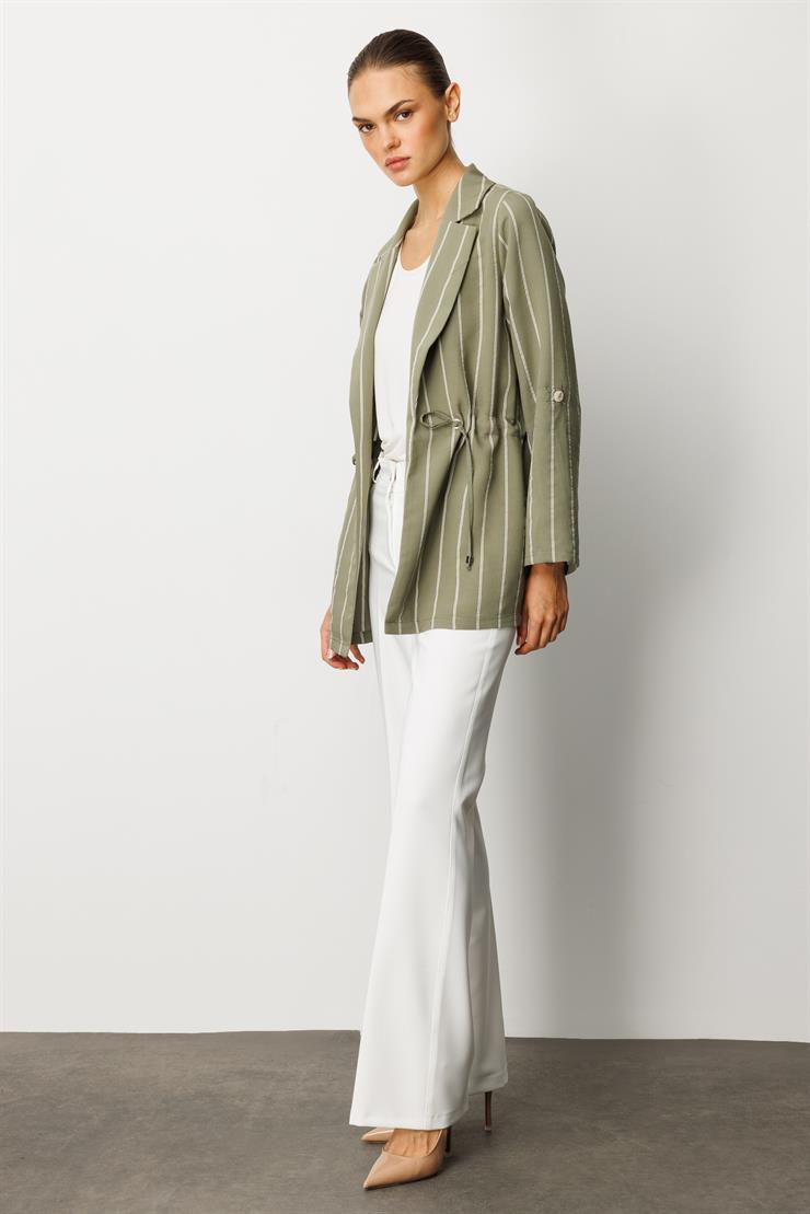 Modailgi  Mono Yaka Safari Kol Beli Tünel Bağcıklı İçi Bluzlu İkili Tunik Haki