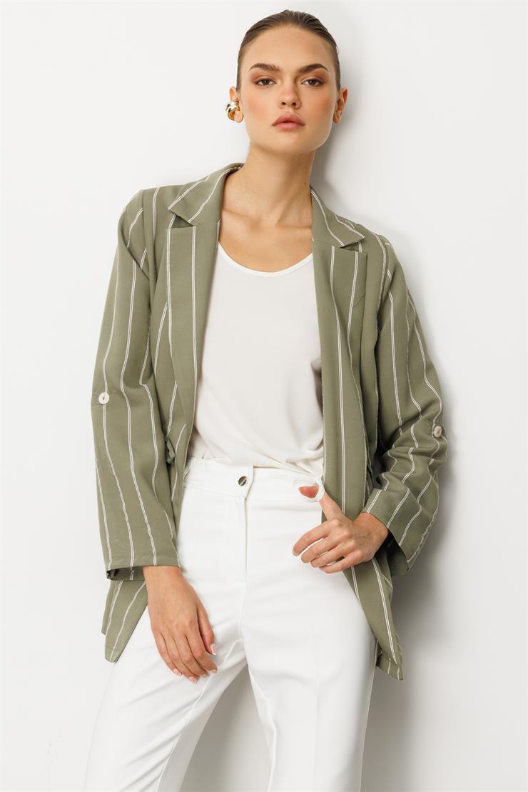 Modailgi  Mono Yaka Safari Kol Beli Tünel Bağcıklı İçi Bluzlu İkili Tunik Haki