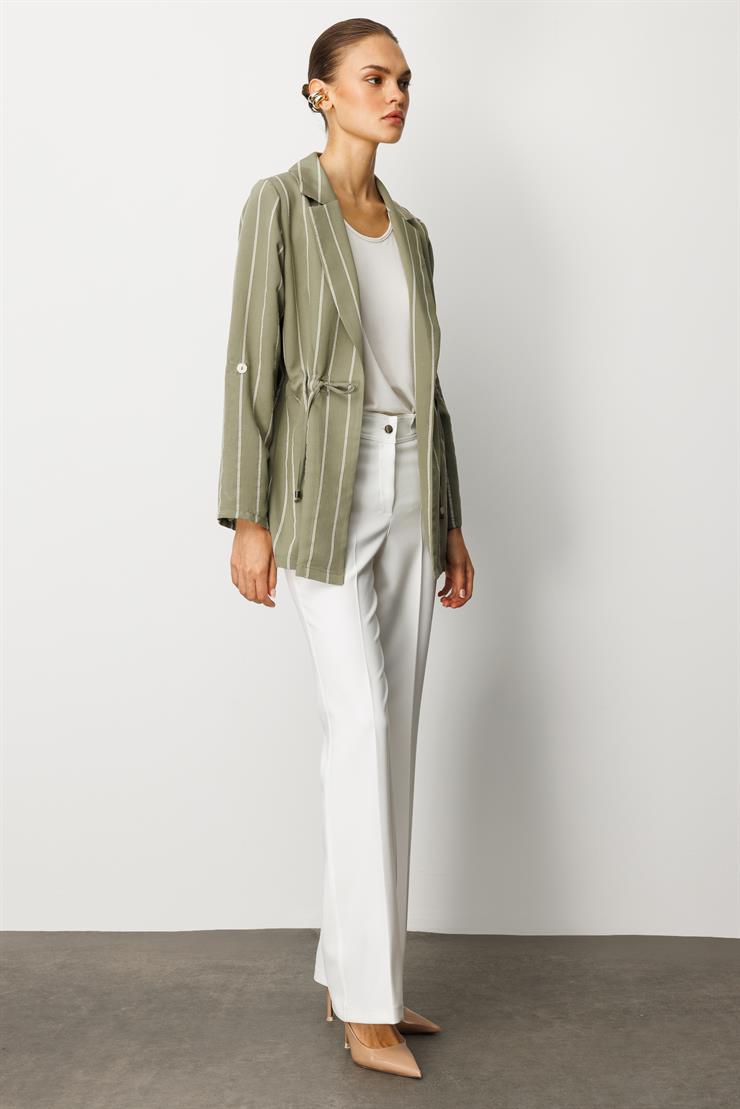 Modailgi  Mono Yaka Safari Kol Beli Tünel Bağcıklı İçi Bluzlu İkili Tunik Haki