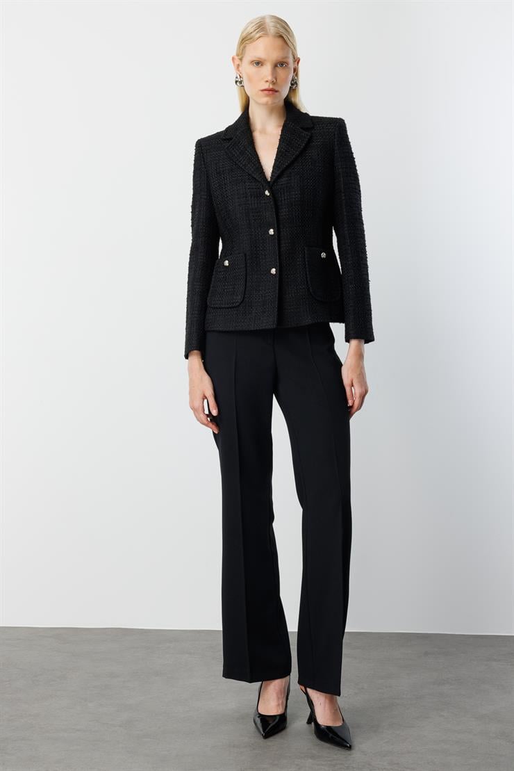 Modailgi  Mono Yaka Torba Cepli Kısa Astarlı Ceket Siyah