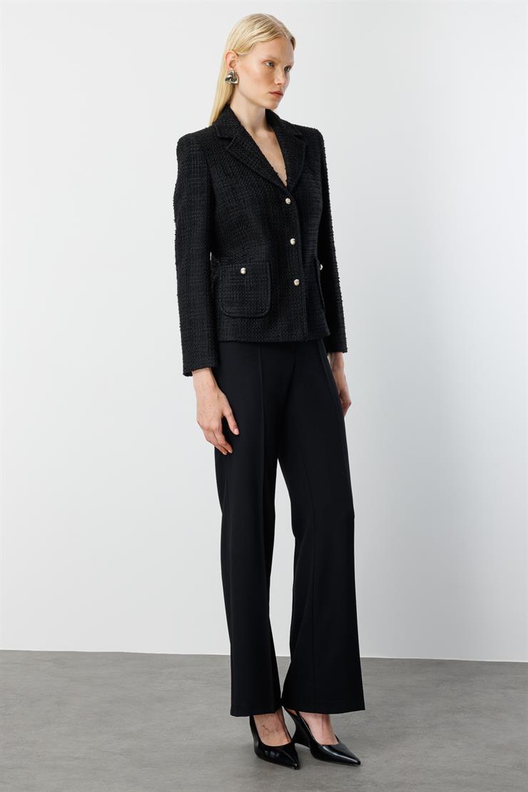 Modailgi  Mono Yaka Torba Cepli Kısa Astarlı Ceket Siyah