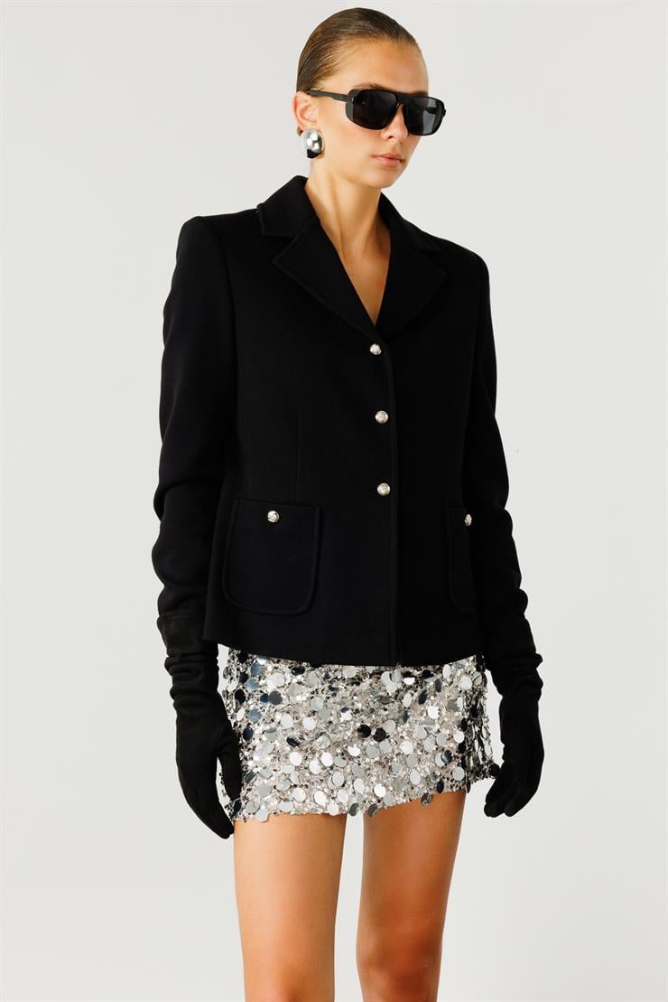 Modailgi  Mono Yaka Torba Cepli Kısa Ceket Siyah