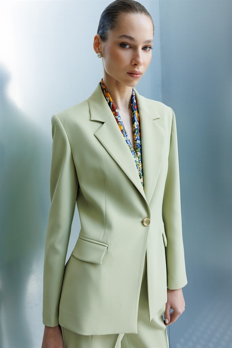 Modailgi  Mono Yaka Vatkalı Tek Düğme Ceket - 40051 Mint