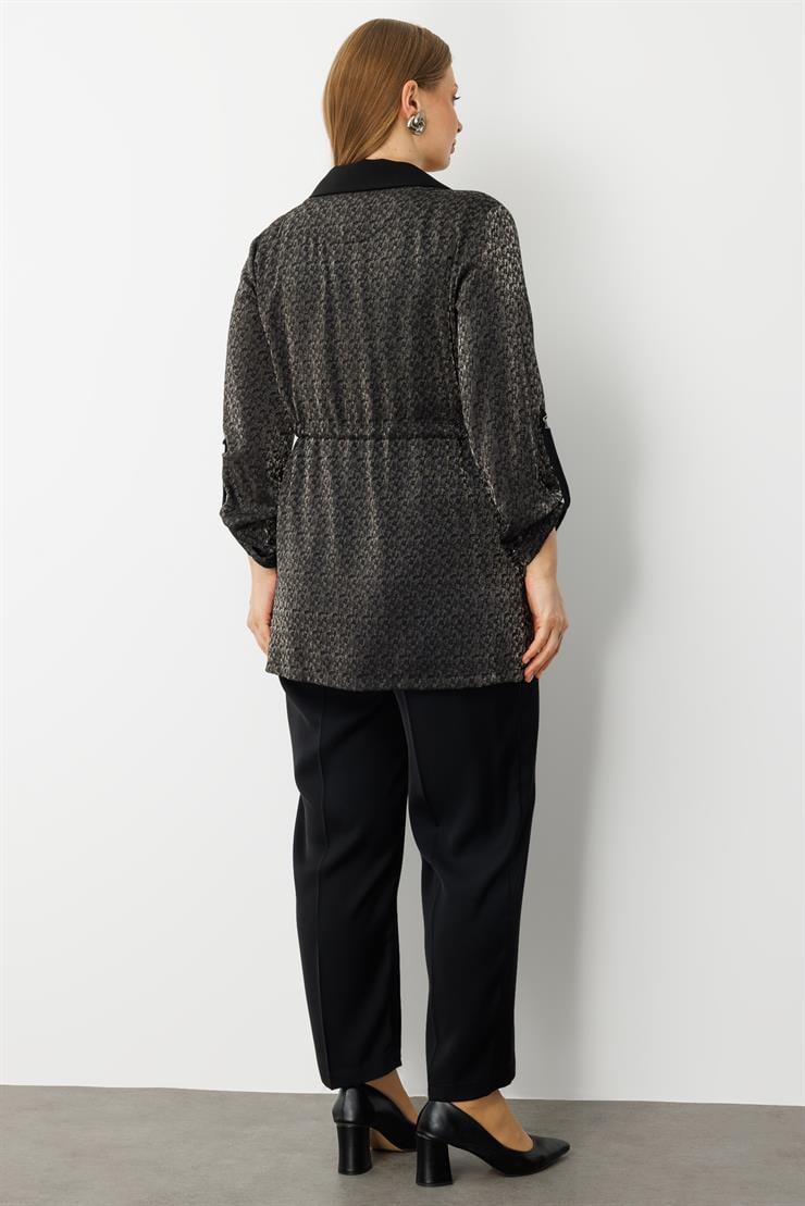 Modailgi  Mono Yaka Yakası Broşlu Beli Büzgülü İkili Takım Siyah