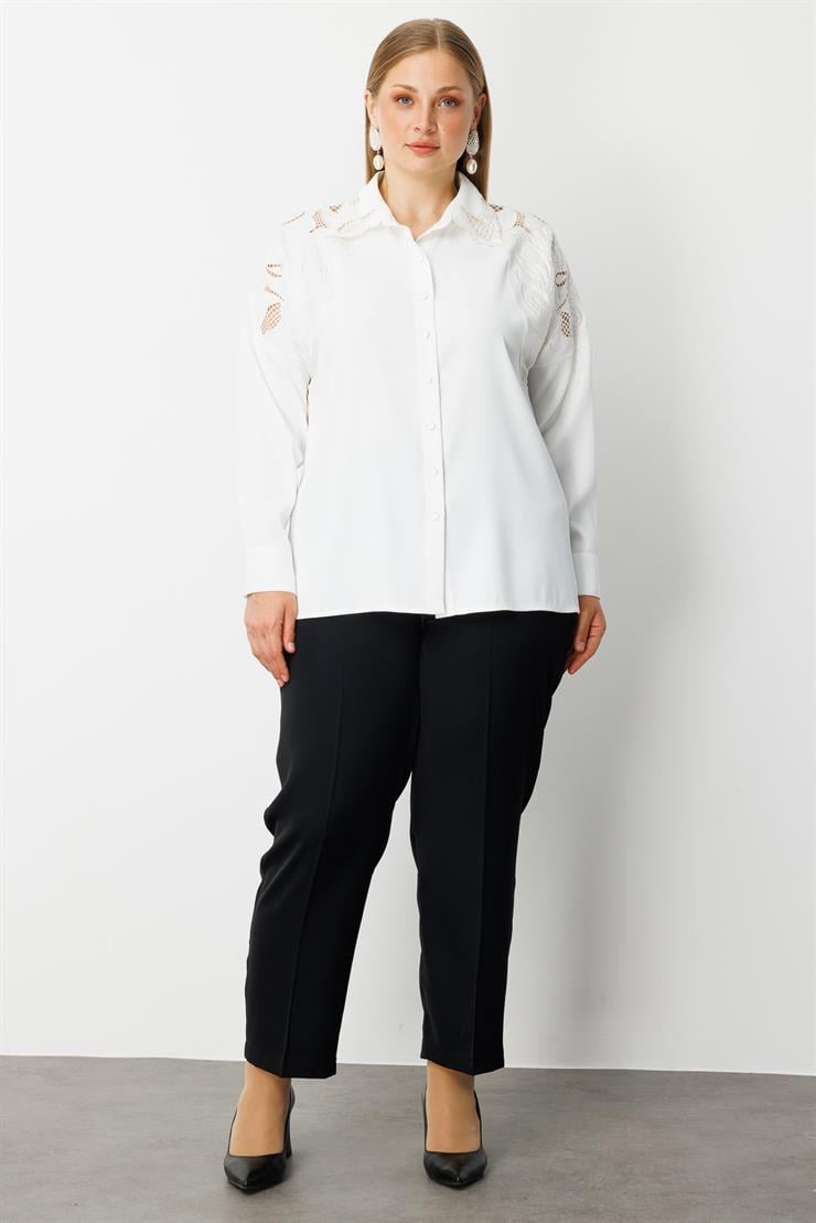 Modailgi  Nakış Detaylı Oversize Gömlek Ekru