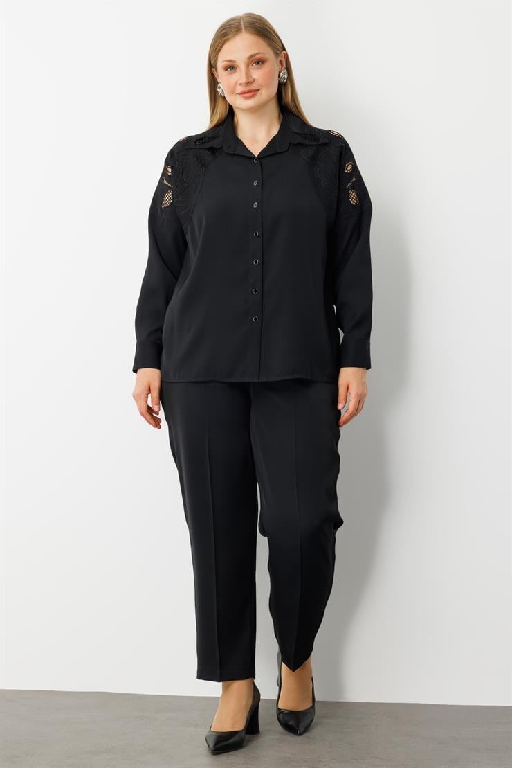 Modailgi  Nakış Detaylı Oversize Gömlek Siyah