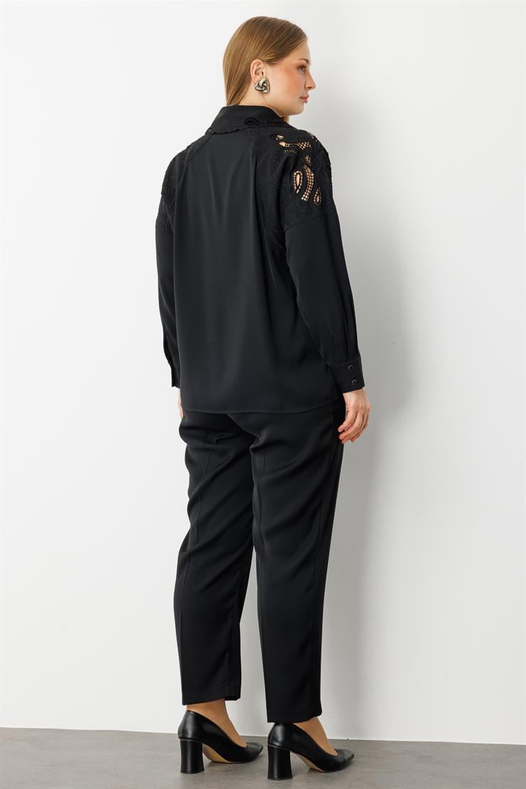 Modailgi  Nakış Detaylı Oversize Gömlek Siyah