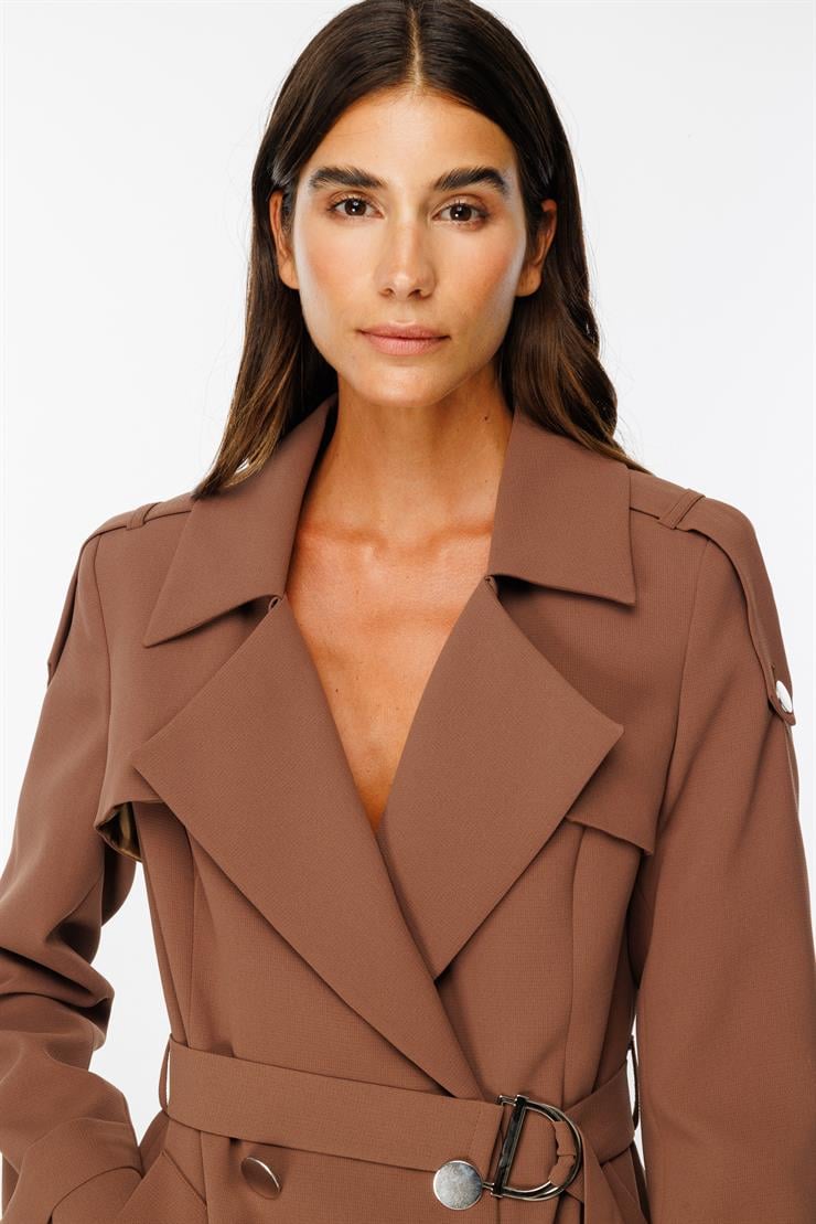 Modailgi  Omuzları Apoletli Trenç Taba