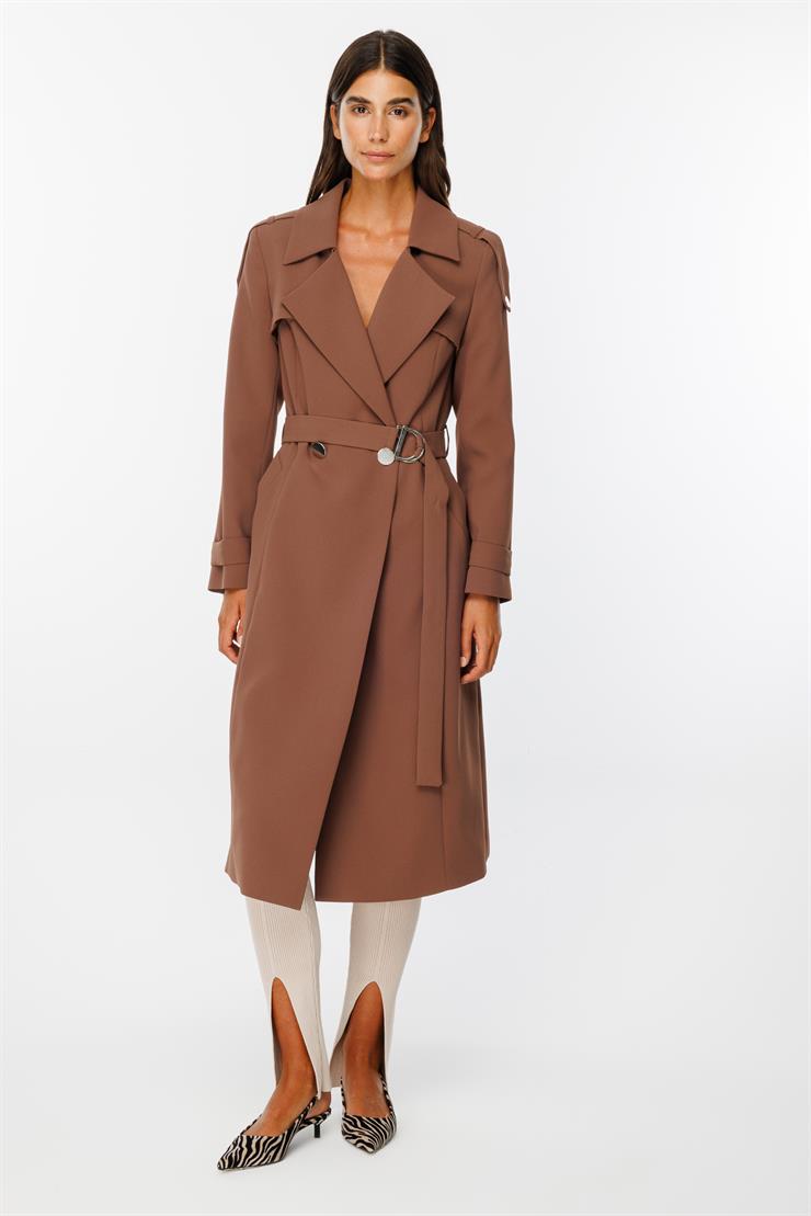 Modailgi  Omuzları Apoletli Trenç Taba