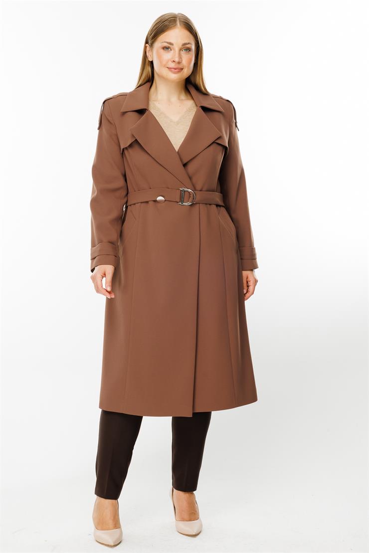 Modailgi  Omuzları Apoletli Trenç Taba