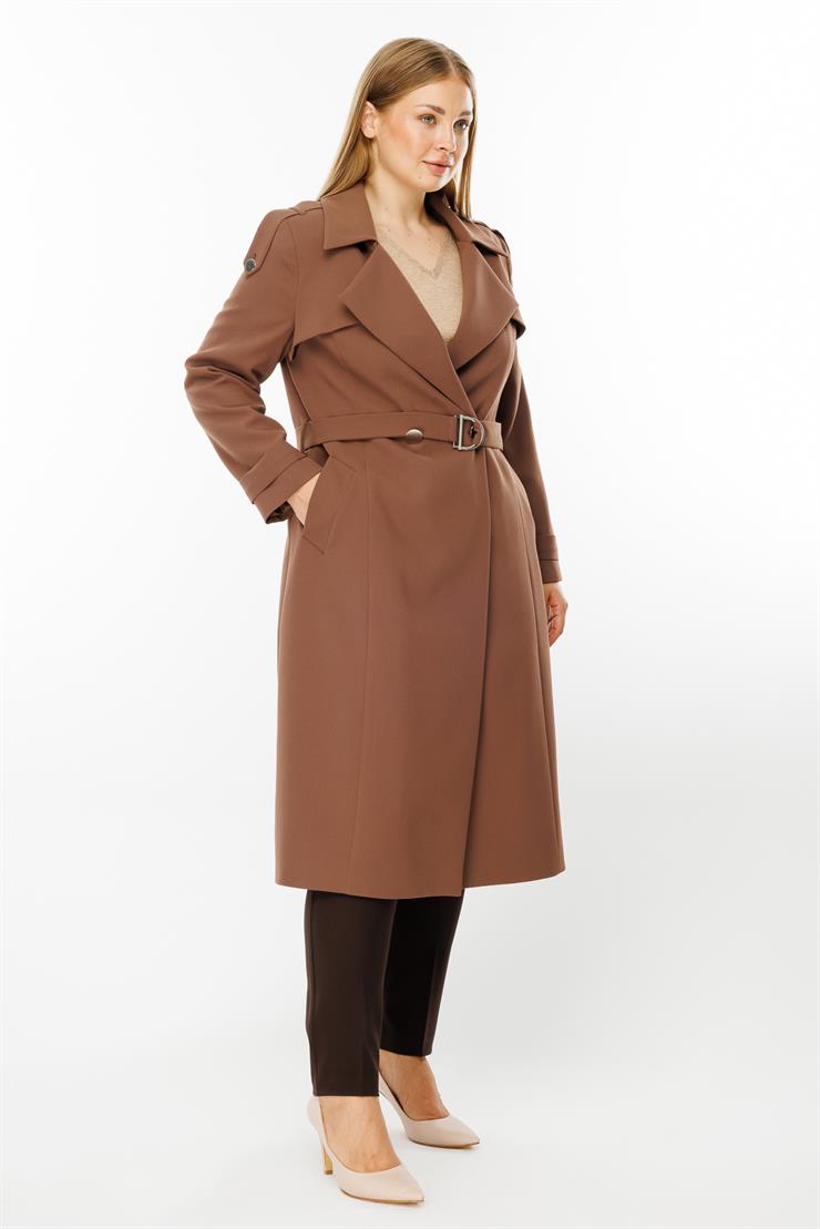 Modailgi  Omuzları Apoletli Trenç Taba