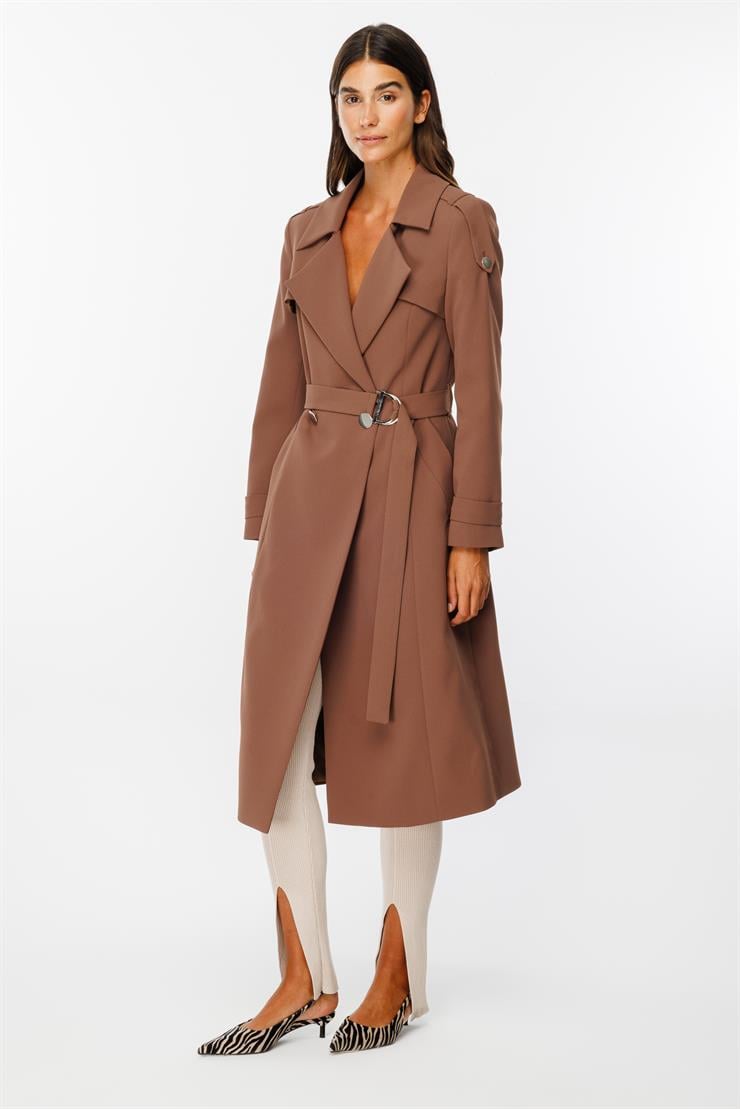 Modailgi  Omuzları Apoletli Trenç Taba