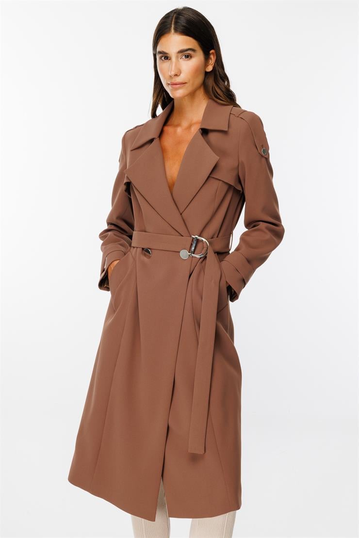 Modailgi  Omuzları Apoletli Trenç Taba