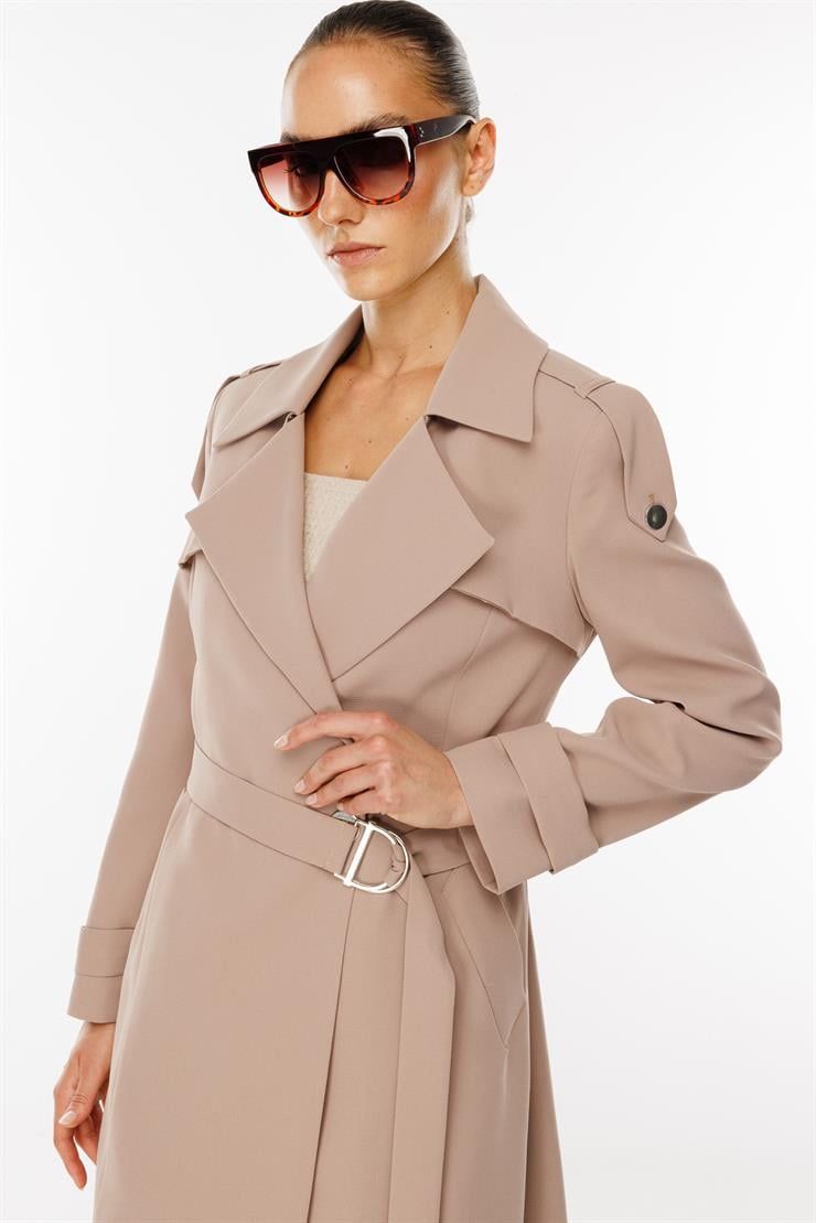 Modailgi  Omuzları Apoletli Trenç Vizon