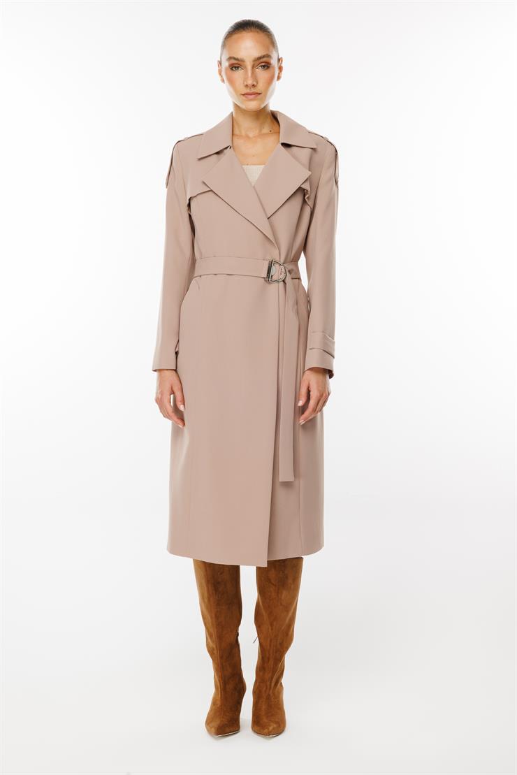 Modailgi  Omuzları Apoletli Trenç Vizon