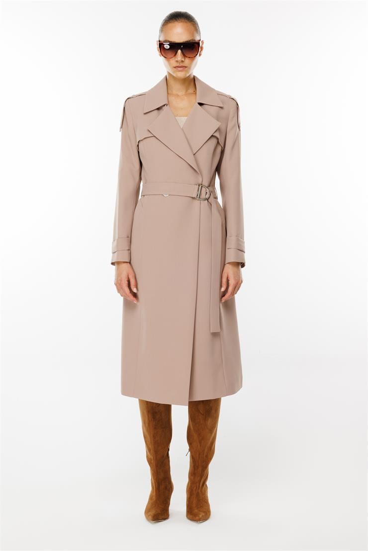 Modailgi  Omuzları Apoletli Trenç Vizon