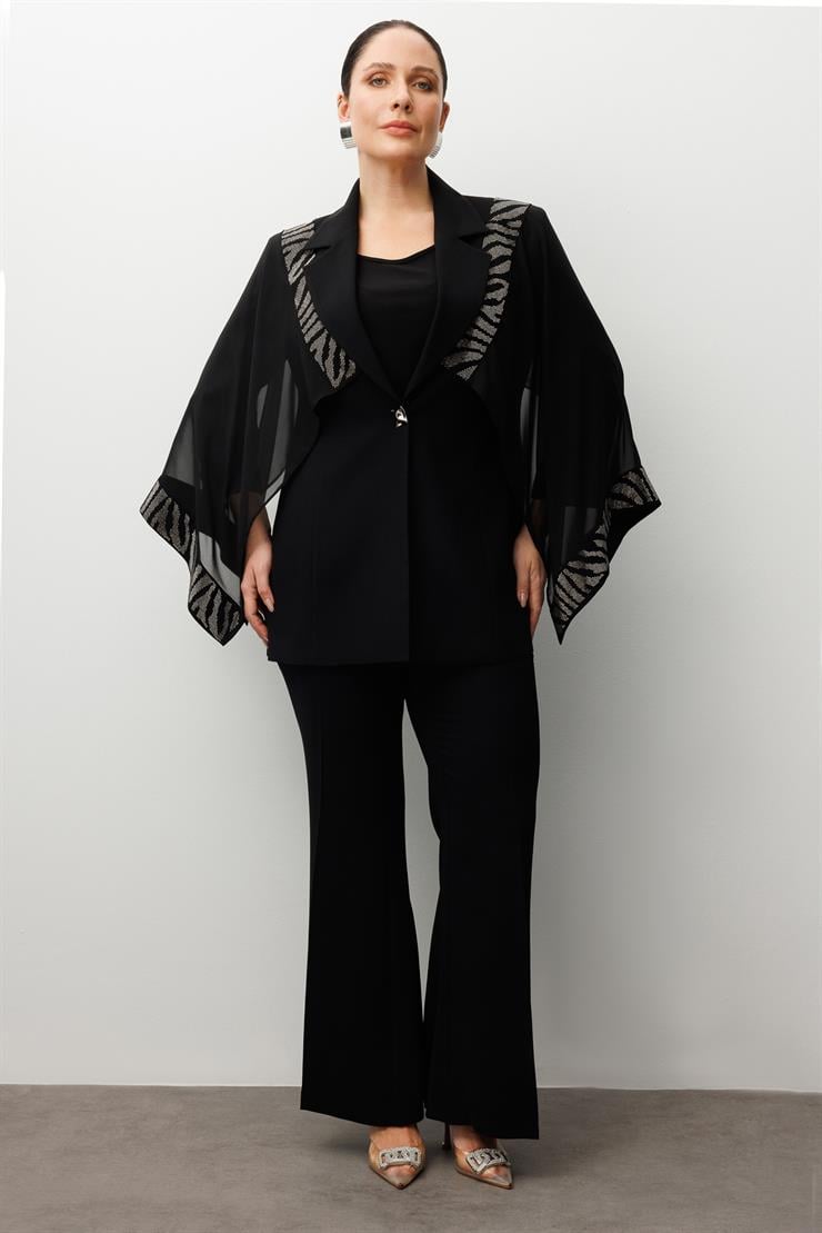 Modailgi  Omuzları Ve Kolları Taş Detaylı Pelerin Kol Ceket - 30057 Siyah