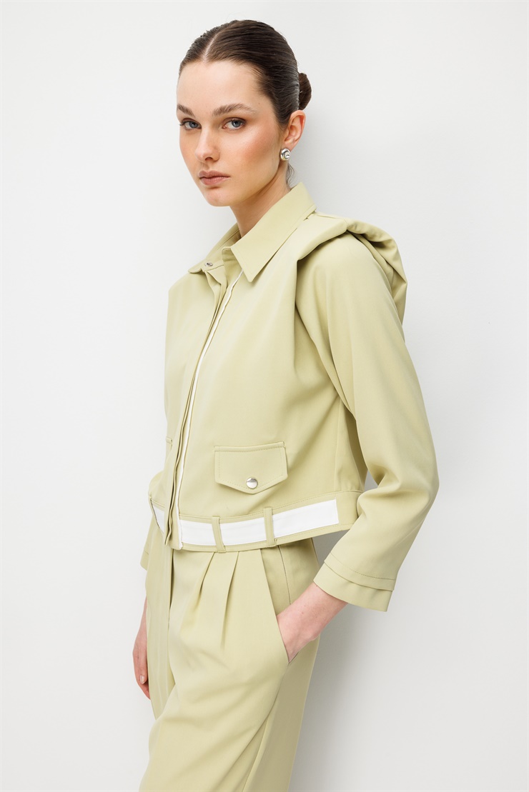 Modailgi  Omzu Vatkalı Çıtçıt Kapamalı Mont - 40104 Mint