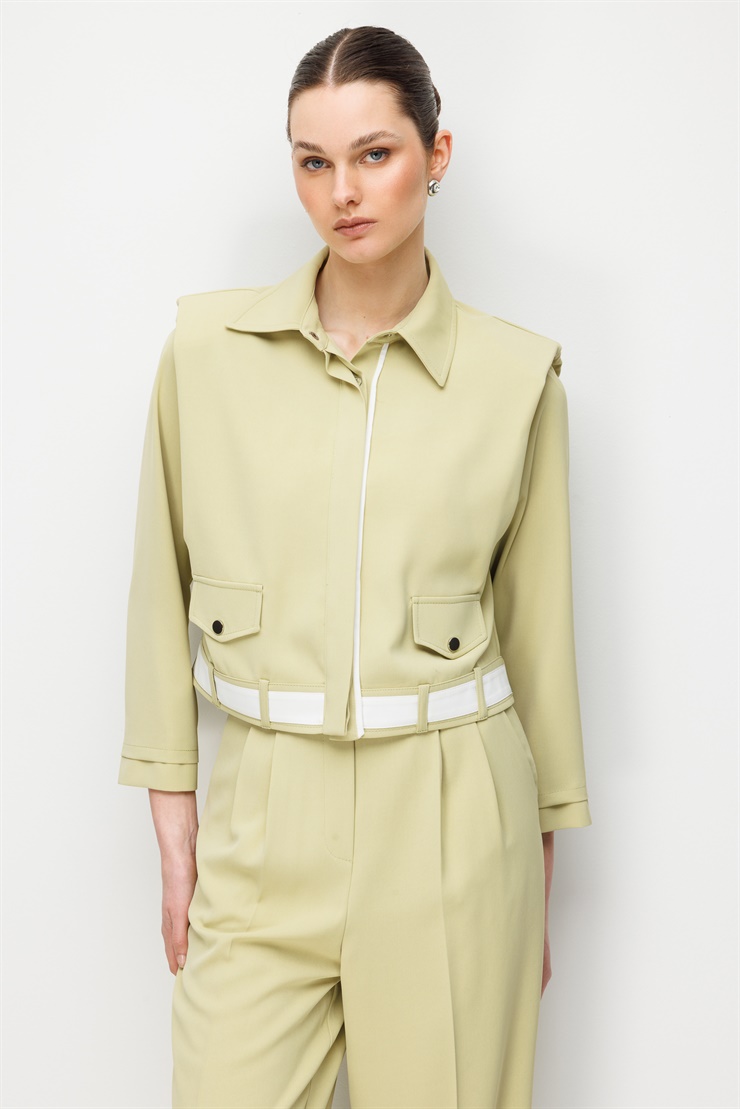 Modailgi  Omzu Vatkalı Çıtçıt Kapamalı Mont - 40104 Mint