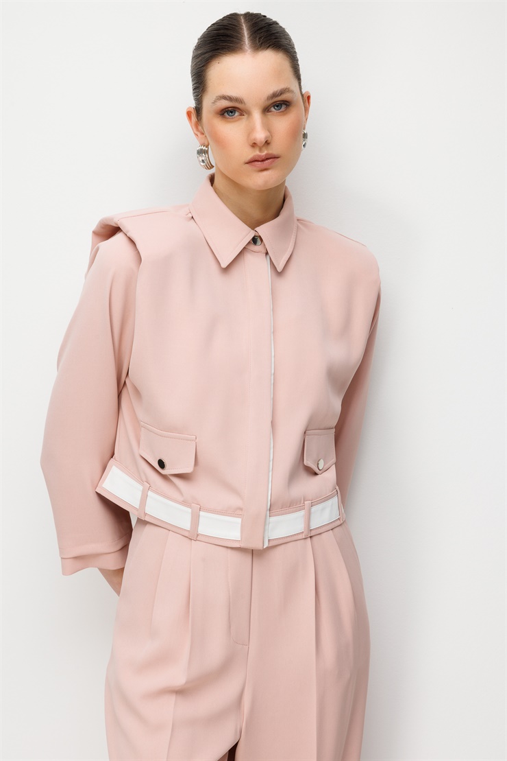 Modailgi Omzu Vatkalı Çıtçıt Kapamalı Mont - 40104