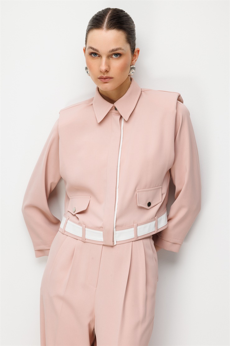 Modailgi Omzu Vatkalı Çıtçıt Kapamalı Mont - 40104