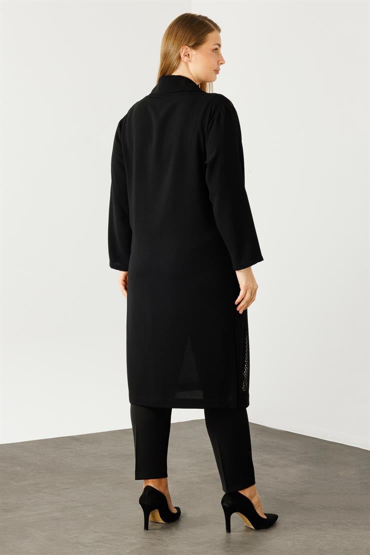 Modailgi  Ön Bedeni Fileli Taş Detaylı Kap Siyah