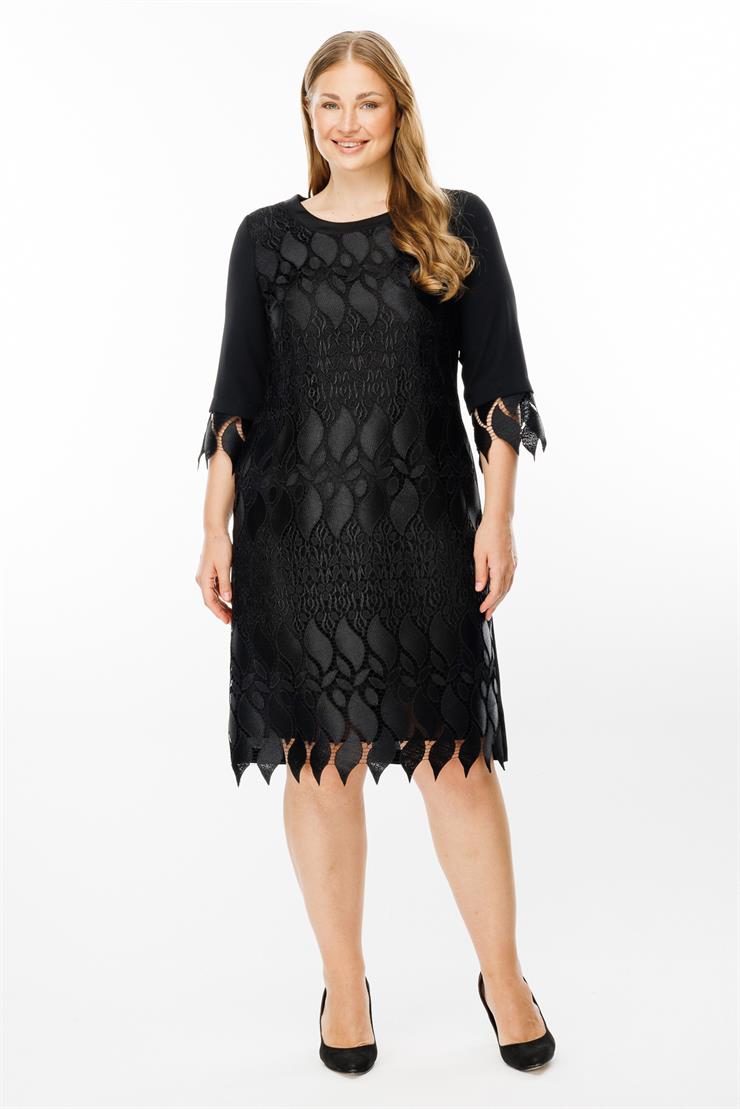Modailgi  Ön Bedeni Güpür Dantelli Elbise Siyah