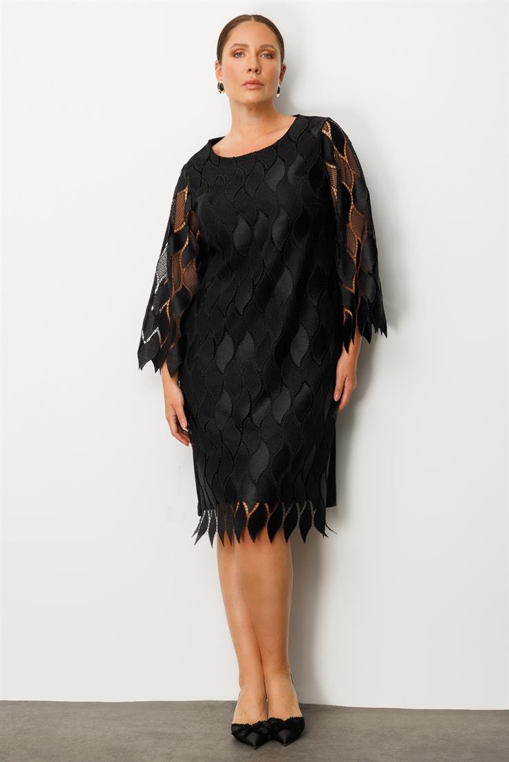 Modailgi  Ön Bedeni Güpür Dantelli Elbise Siyah