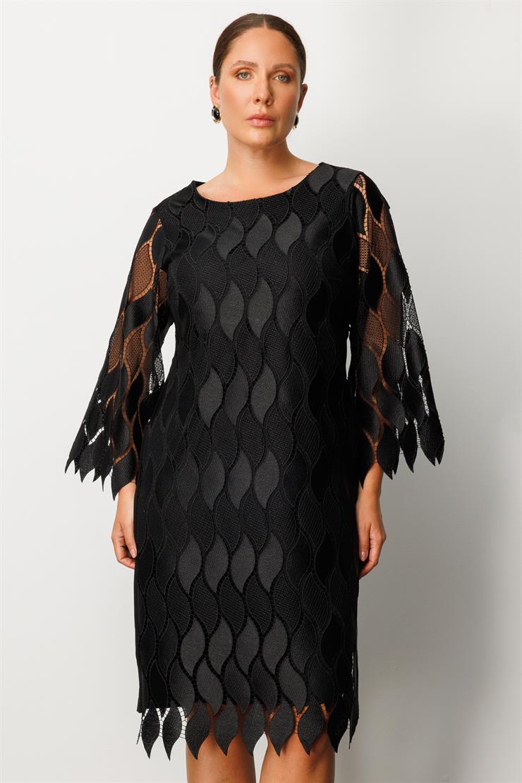 Modailgi  Ön Bedeni Güpür Dantelli Elbise Siyah