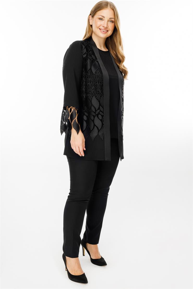 Modailgi  Ön Bedeni Güpür Dantelli İkili Takım Siyah