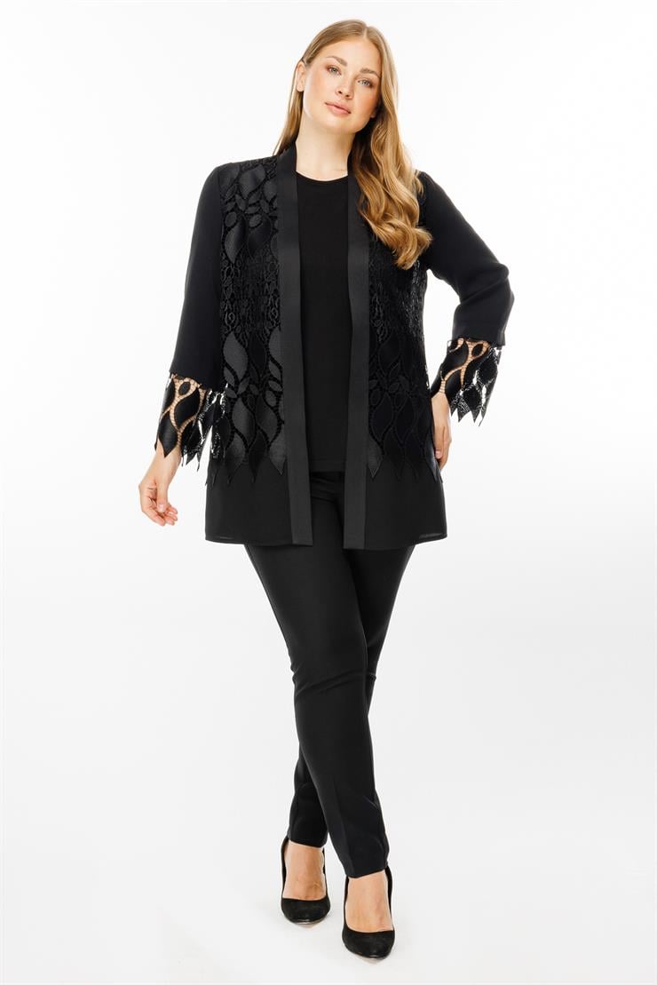 Modailgi  Ön Bedeni Güpür Dantelli İkili Takım Siyah
