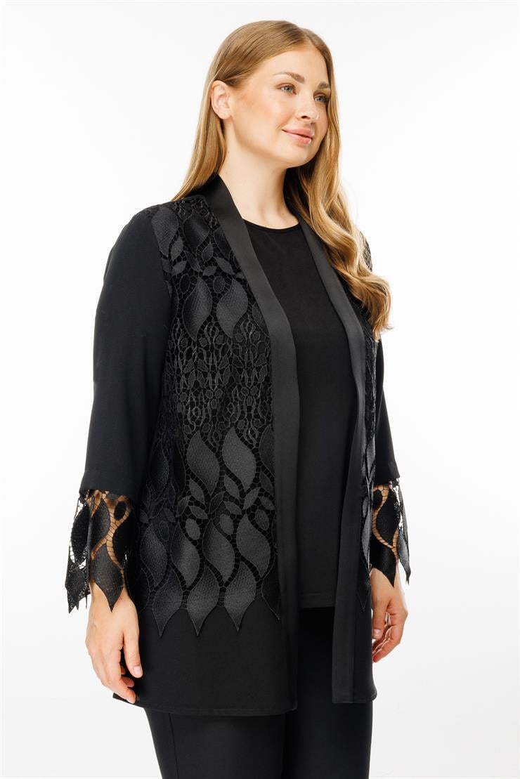 Modailgi  Ön Bedeni Güpür Dantelli İkili Takım Siyah