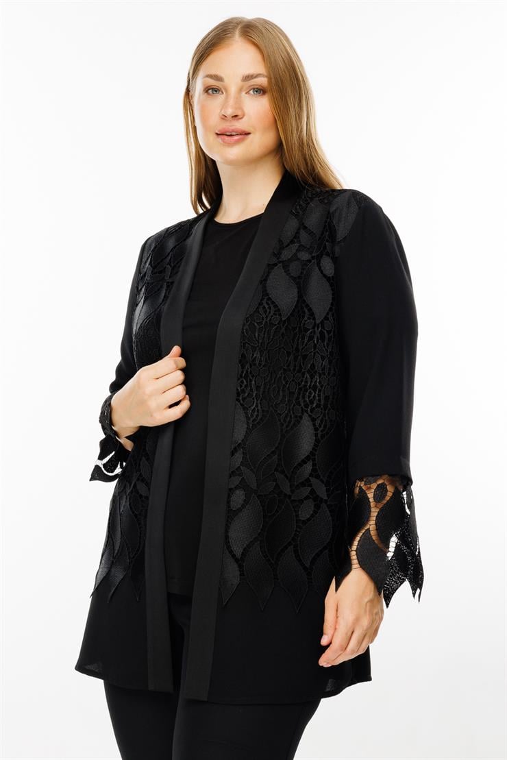 Modailgi  Ön Bedeni Güpür Dantelli İkili Takım Siyah