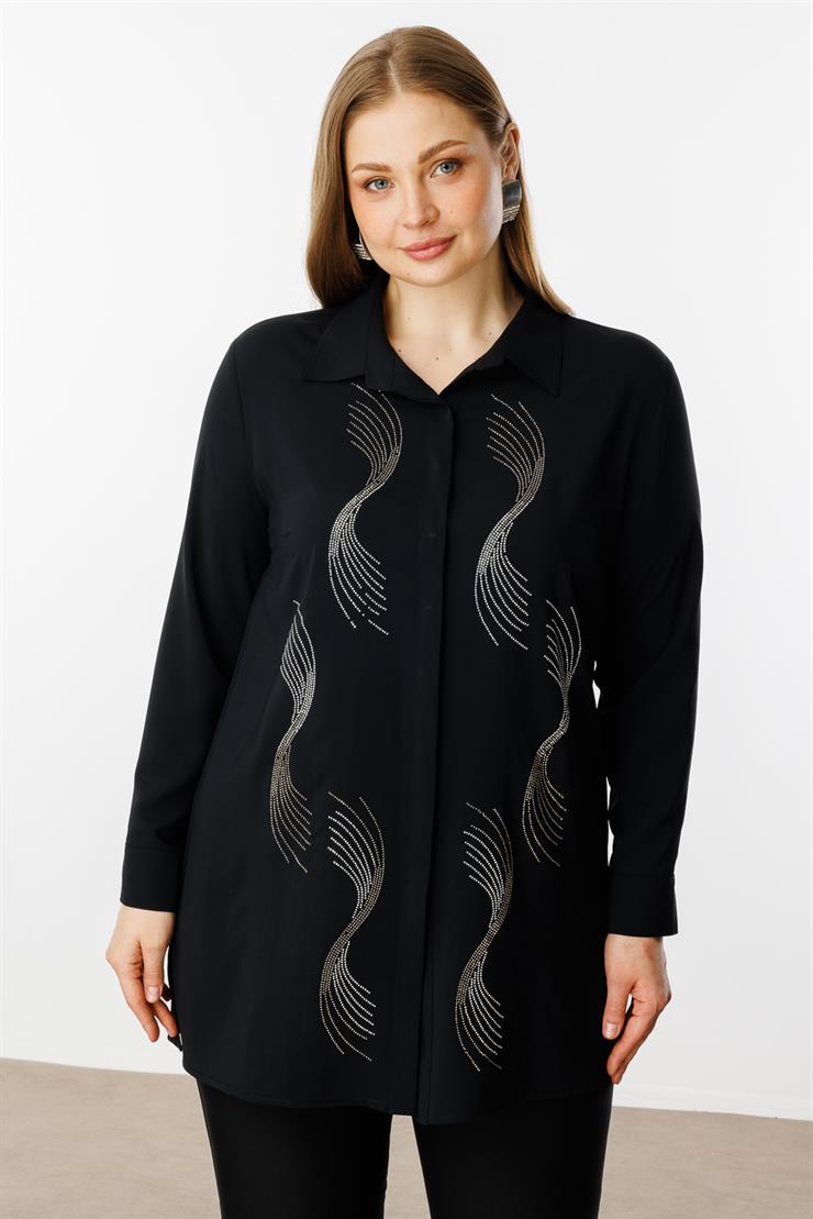 Modailgi  Ön Bedeni Taşlı Tunik Siyah