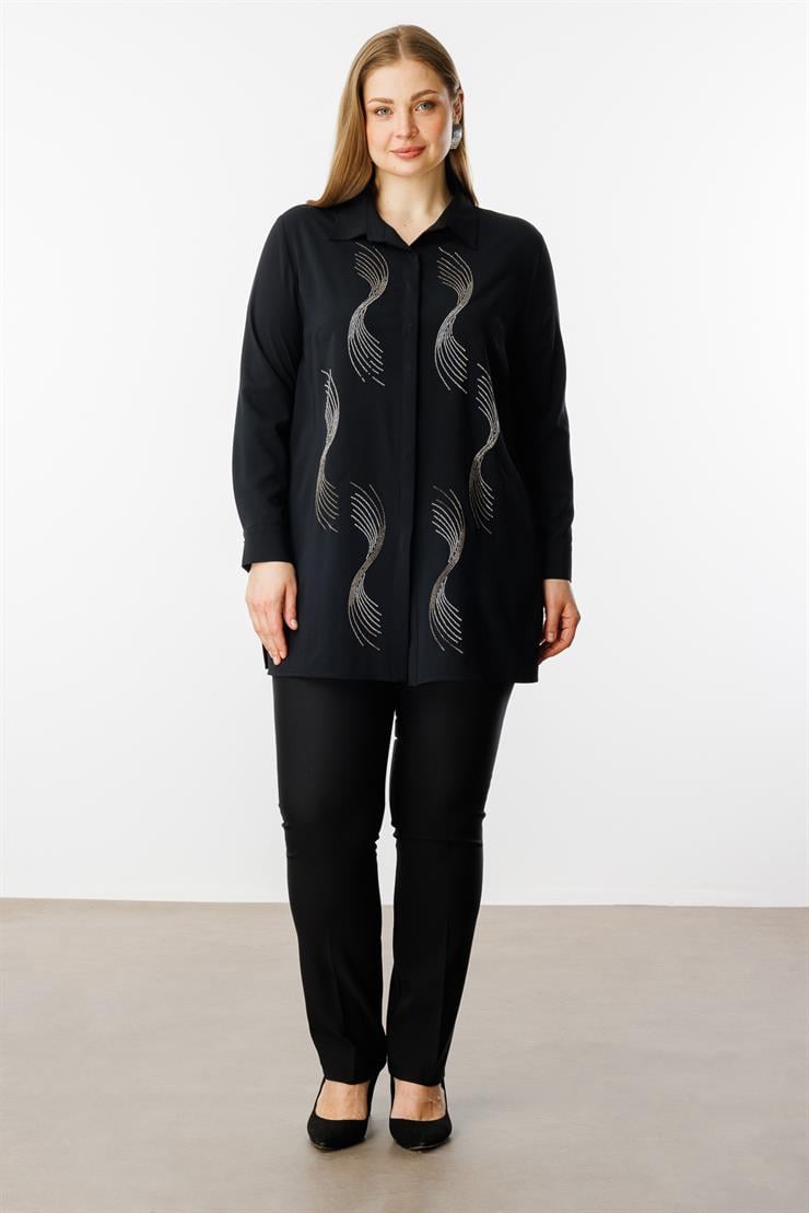 Modailgi  Ön Bedeni Taşlı Tunik Siyah