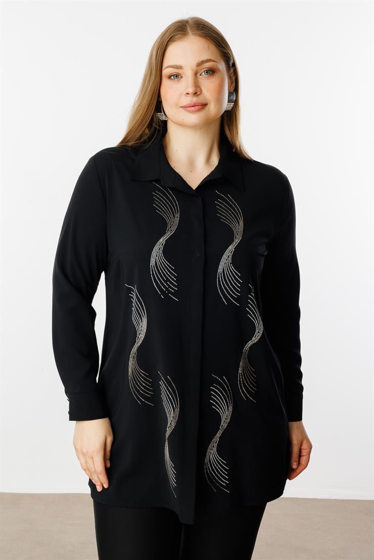 Modailgi  Ön Bedeni Taşlı Tunik Siyah