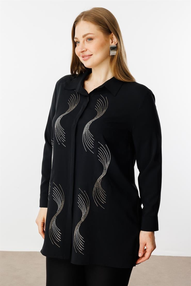 Modailgi  Ön Bedeni Taşlı Tunik Siyah