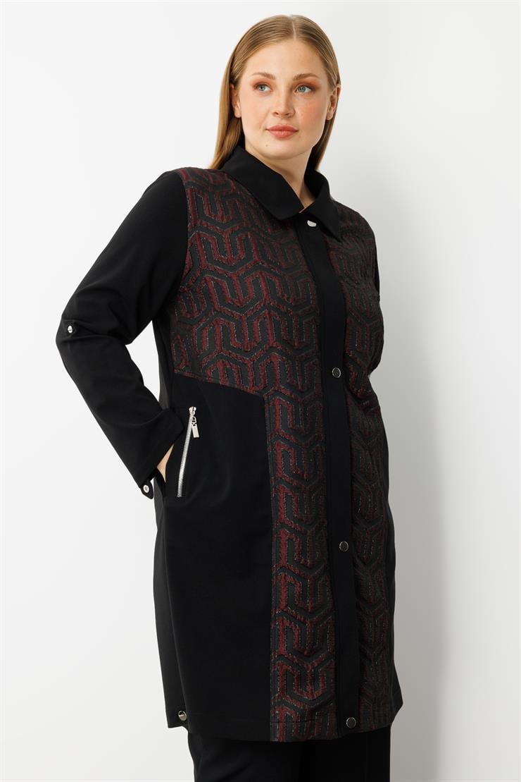Modailgi  Ön Kapama Çıtçıtlı Fermuarlı Gofre Kumaş Tunik Bordo