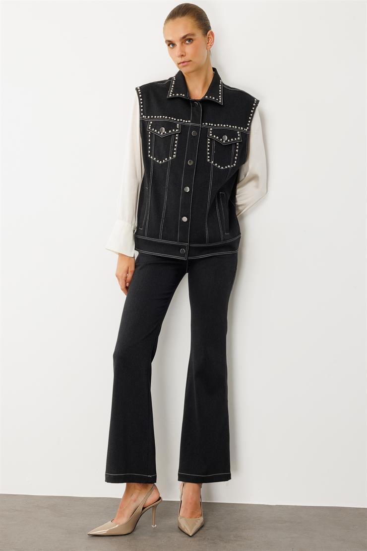 Modailgi  Oversize Metal Aksesuar Detaylı Yelek Siyah