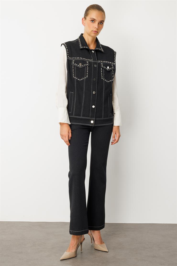 Modailgi  Oversize Metal Aksesuar Detaylı Yelek Siyah