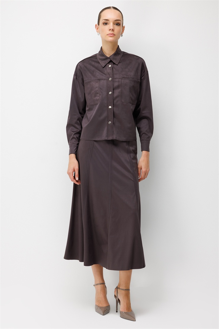 Modailgi  Oversize Pis Dikiş Süet Gömlek - 30109 Kahve