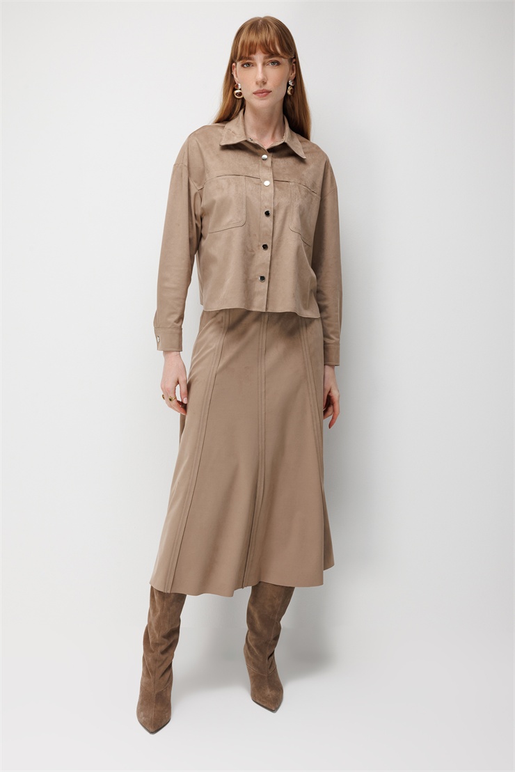 Modailgi  Oversize Pis Dikiş Süet Gömlek - 30109 Vizon