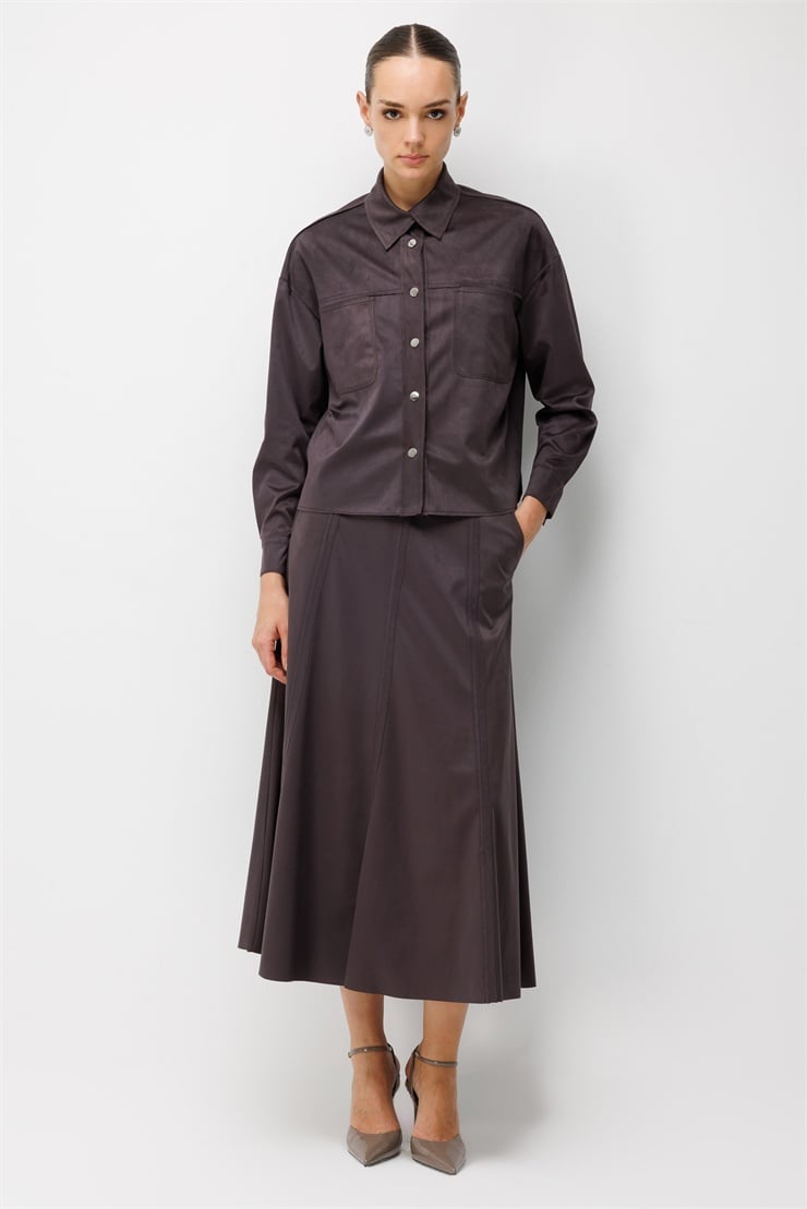 Modailgi  Oversize Pis Dikiş Süet Gömlek - 30109 Kahve