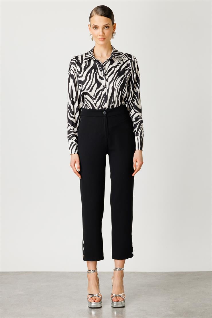 Modailgi  Paçası Çıtçıtlı Pantolon - 7810 Siyah