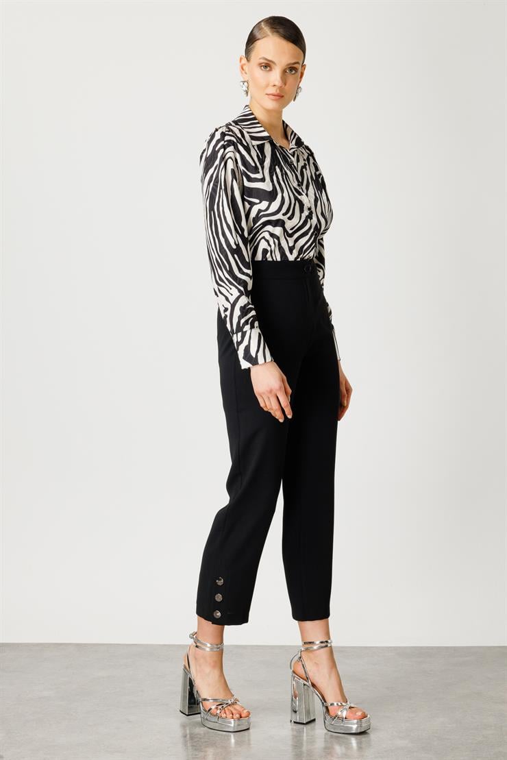 Modailgi  Paçası Çıtçıtlı Pantolon - 7810 Siyah