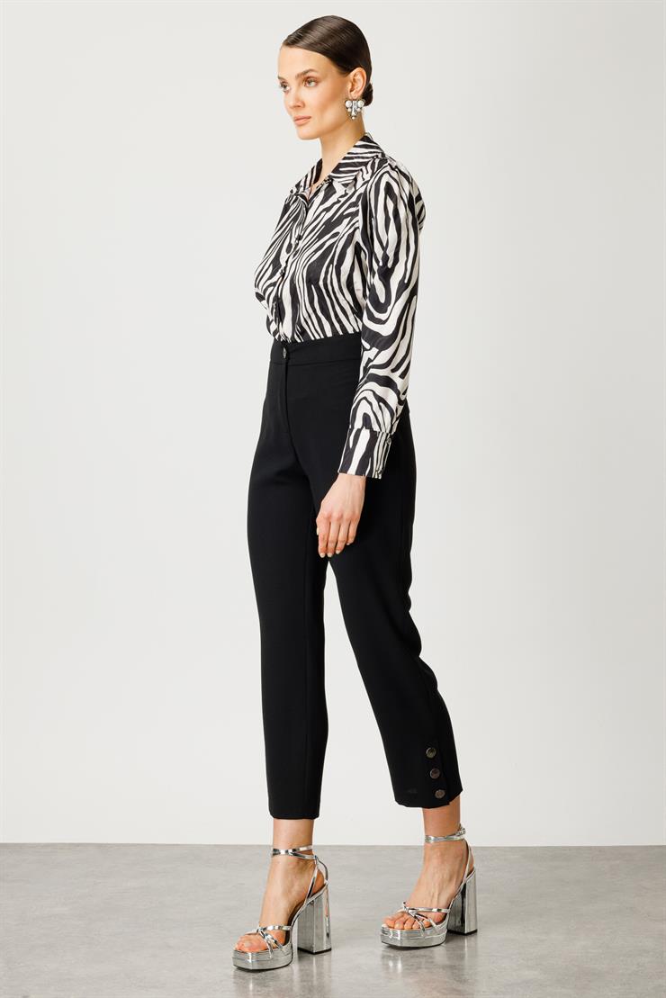 Modailgi  Paçası Çıtçıtlı Pantolon - 7810 Siyah