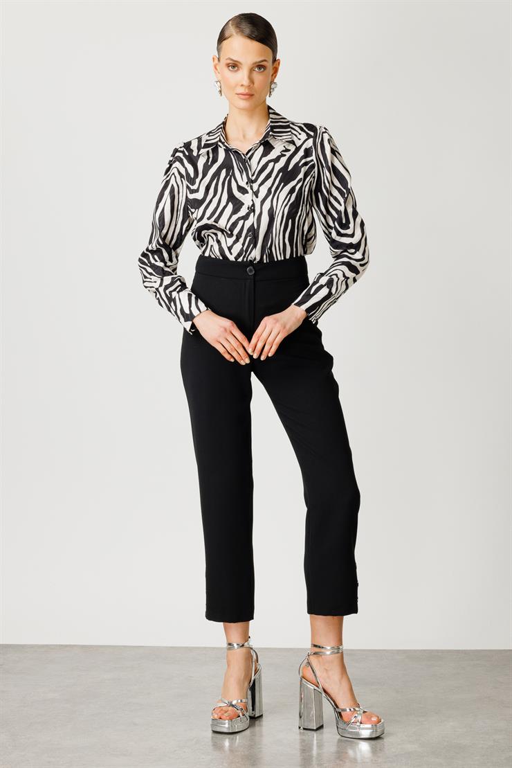 Modailgi  Paçası Çıtçıtlı Pantolon - 7810 Siyah